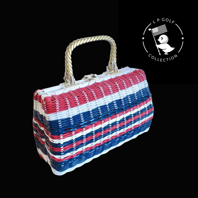 VINTAGE 1960's LARGE RED, WHITE & BLUE WOVEN WICKER PURSE – The