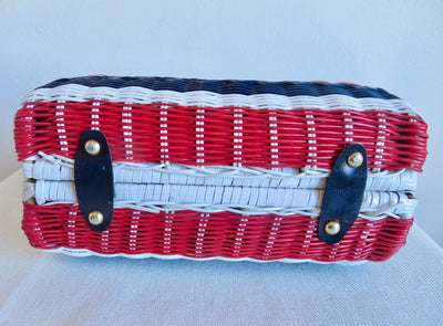 Vintage 1960's Handmade Red, White & Blue Woven "Wicker" Purse