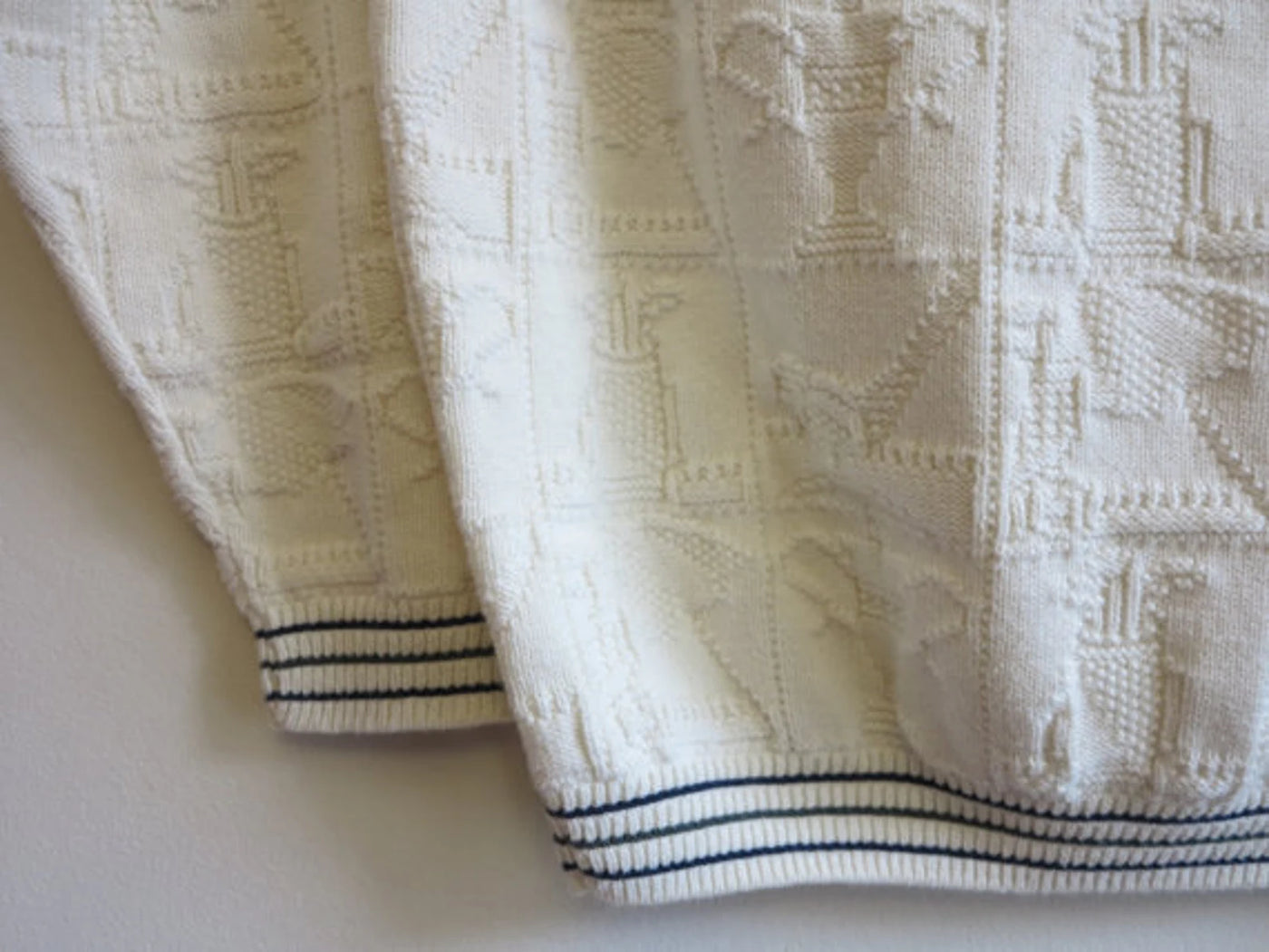Cream Colored Intricately Knitted Golf-Themed Sweater